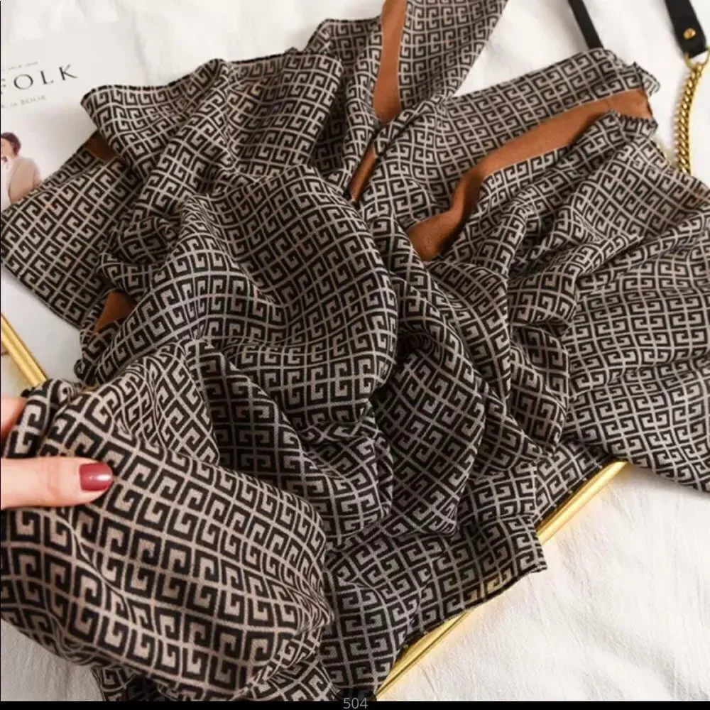 Brown and Black Geometric Design Fashion Scarf for‎ Spring and Summer